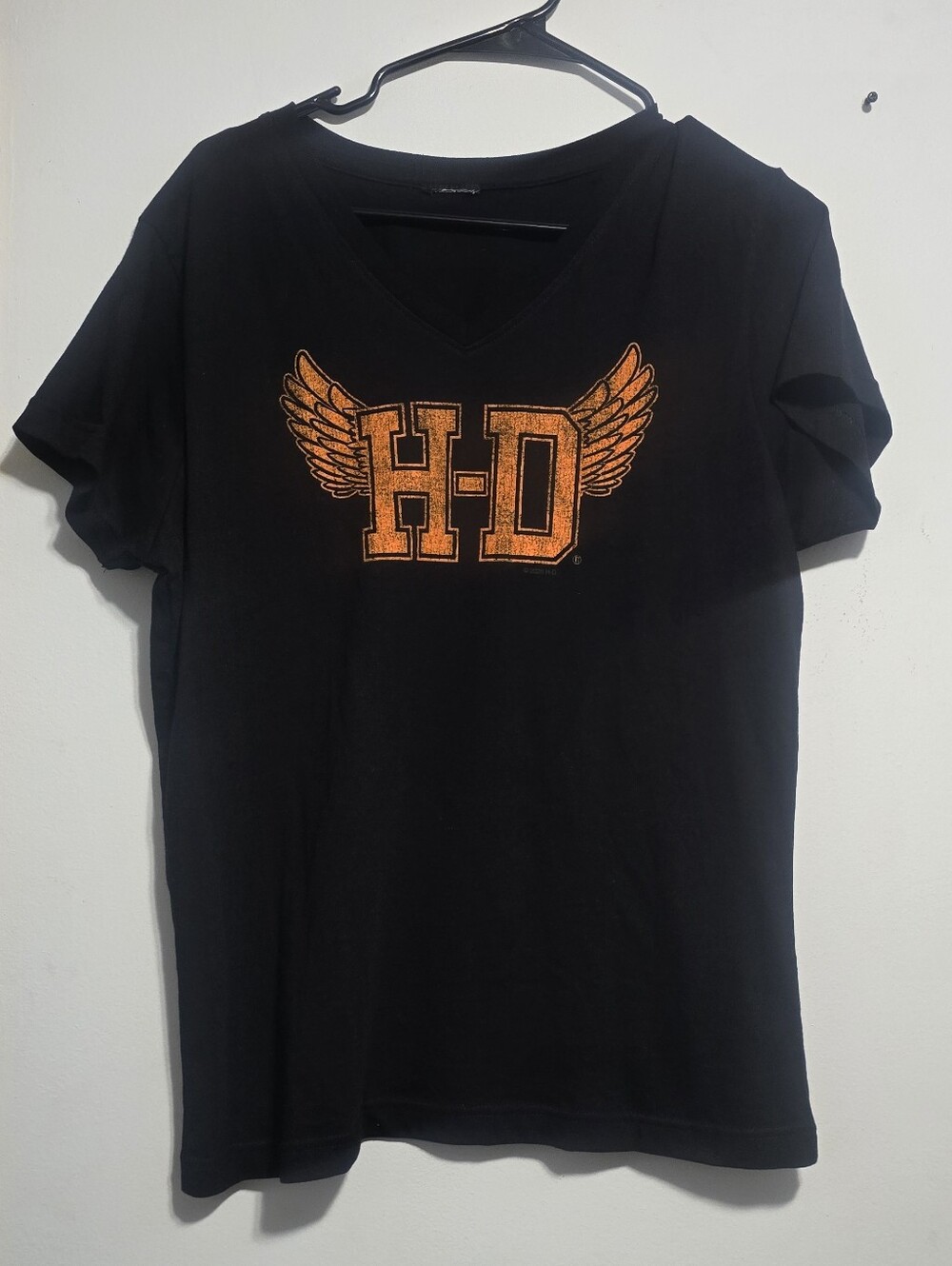 Harley-Davidson Black V-Neck T-Shirt with Orange H-D Wing Logo